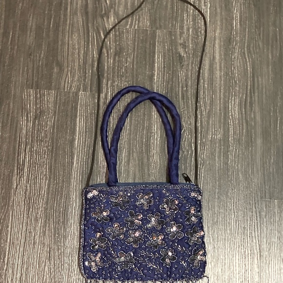 Beaded evening bag. Blue sequins. Two strap option - Picture 2 of 3